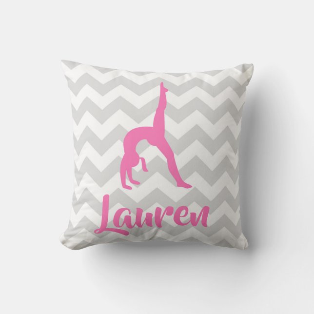 Pink Grey Gymnastics Throw Pillow (Front)