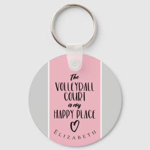 pink grey happy place personalized volleyball keychain