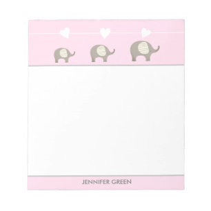 Pink Grey Heart Elephant Personalized Notepad