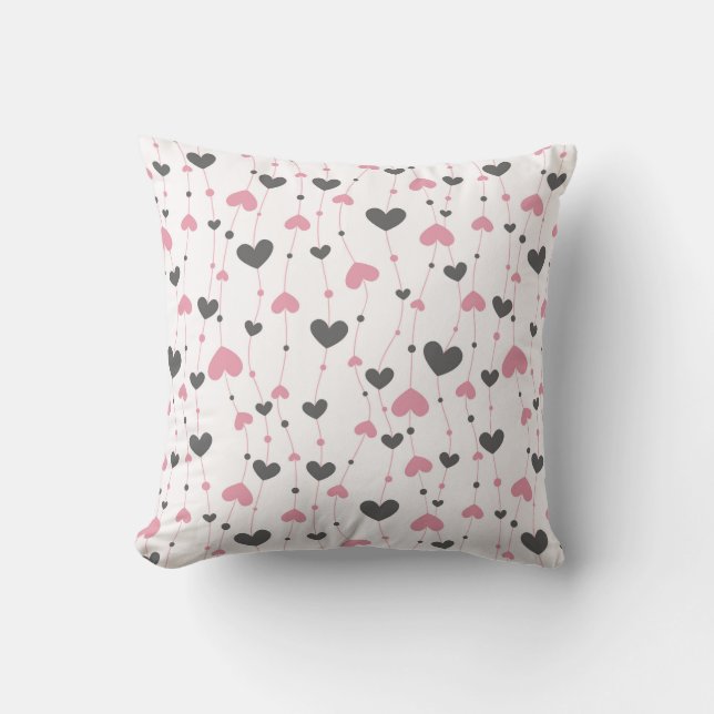 Pink Grey Hearts Nursery Girls Room Throw Pillow (Front)