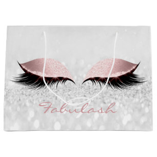 Pink Grey Lash Blush Makeup Glitter Name Monogram Large Gift Bag