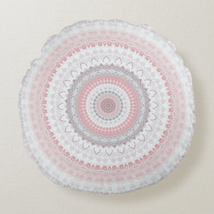 Pink Grey Mandala Round Pillow