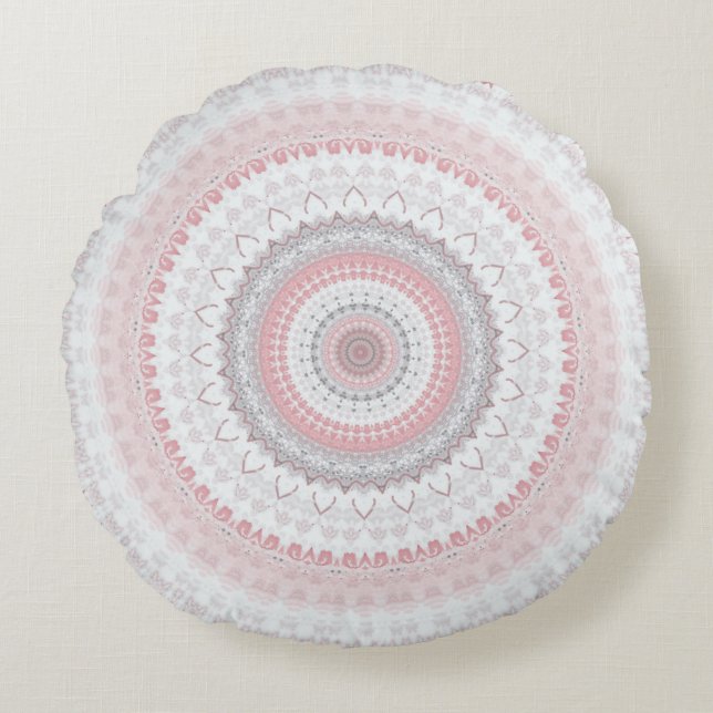 Pink Grey Mandala Round Pillow (Front)