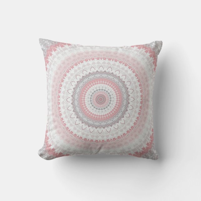 Pink Grey Mandala Throw Pillow (Front)