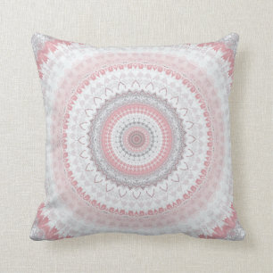 Pink Grey Mandala Throw Pillow