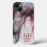 Pink Grey Marble Abstract Monogram Personalized 