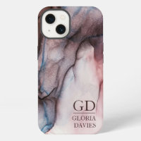 Pink Grey Marble Abstract Monogram Personalized