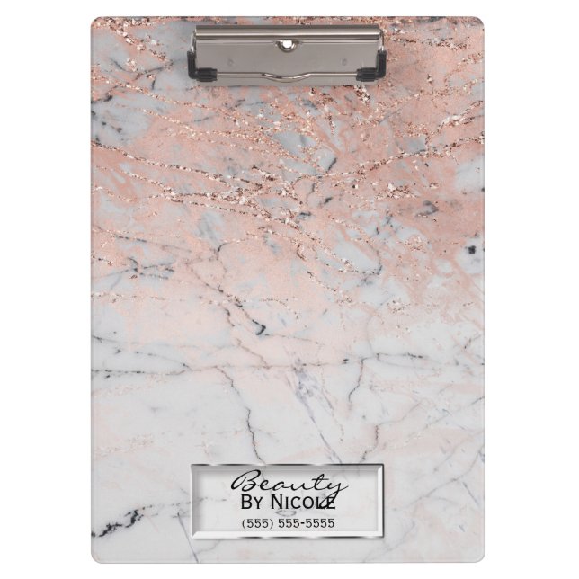 Pink & Grey Marble Modern Fashion Personalized Clipboard (Front)