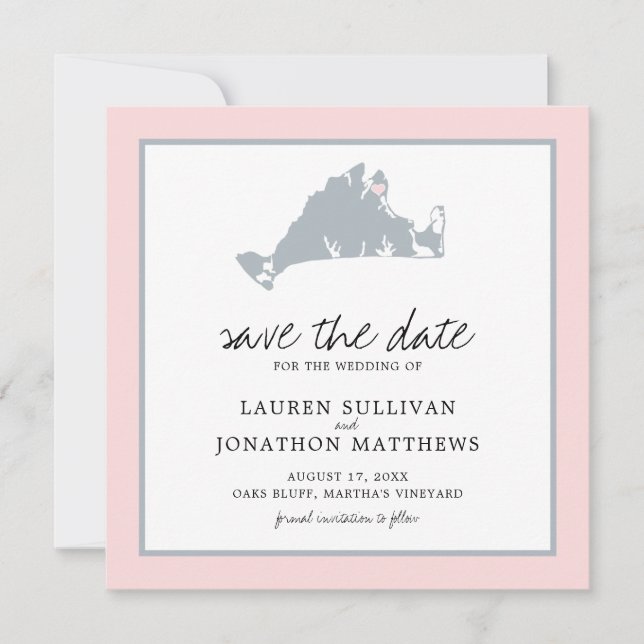 Pink Grey Martha's Vineyard Map Save the Date (Front)
