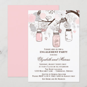 Pink & Grey Mason Jars Engagement Party Invitation