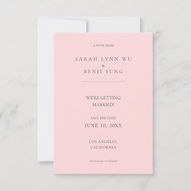Pink & Grey Minimalist Modern 2 V2 Save The Date (Front)