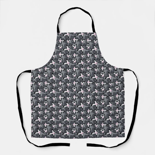 Pink grey modern abstract flowers apron (Front)