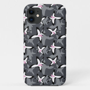 Pink grey modern abstract flowers iPhone 11 case