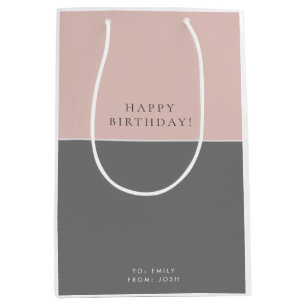 Pink Grey Modern Birthday Medium Gift Bag