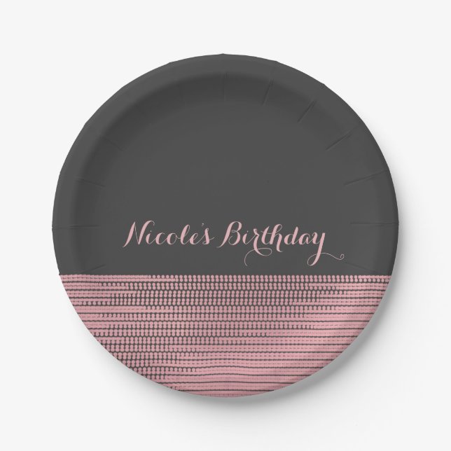 Pink & Grey Modern Glam Sequins Chic Elegant Party Paper Plate (Front)