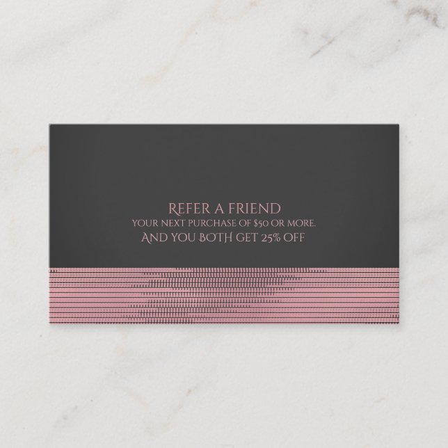Pink Grey Modern Glam Sequins Chic Refer a Friend Referral Card (Front)
