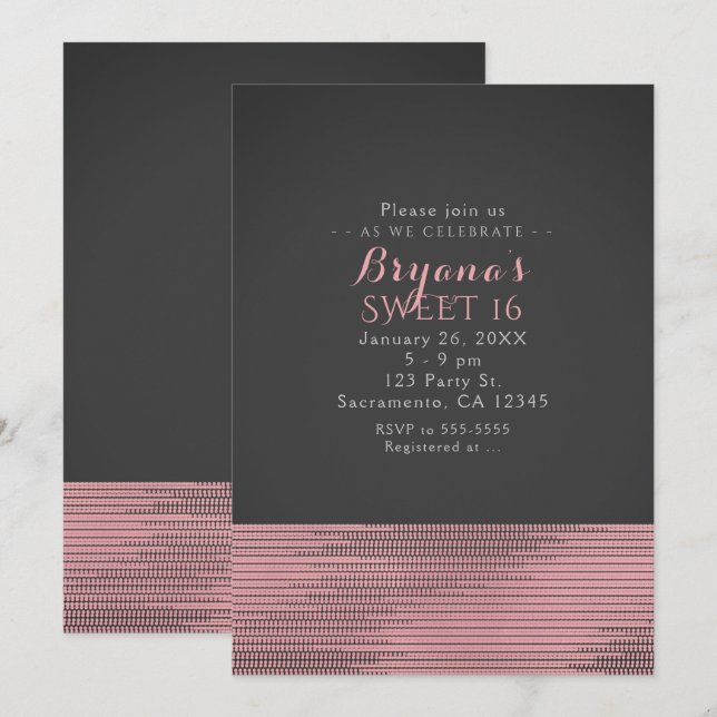 Pink & Grey Modern Glam Sequins Invitations (Devant / Derrière)