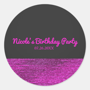 Pink & Grey Modern Glam Sequins Party Favour Custo Classic Round Sticker