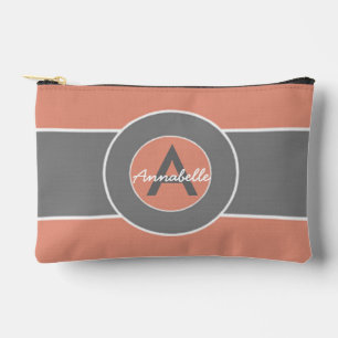 Pink Grey Monogram Personalized Accessory Pouch