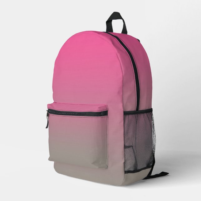 Pink Grey Ombre Gradient Printed Backpack (Back Corner Right)