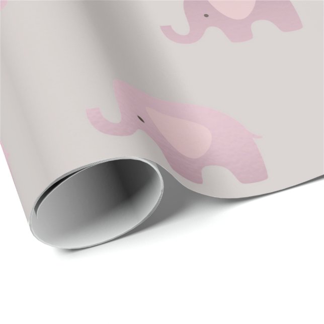 Pink Grey Pastel Princess Elephant New Baby Wrapping Paper (Roll Corner)