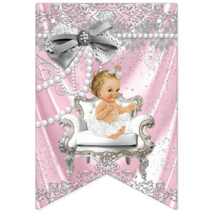 Pink Grey Pearl Chair Girly Baby Shower Bunting Flags