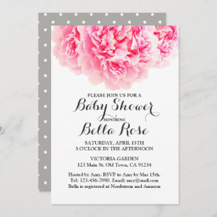Pink Grey Peony Baby Shower Invites