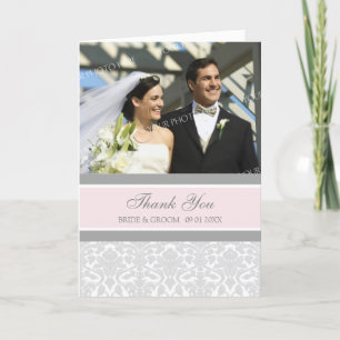 Pink Grey Photo Wedding Thank You Card