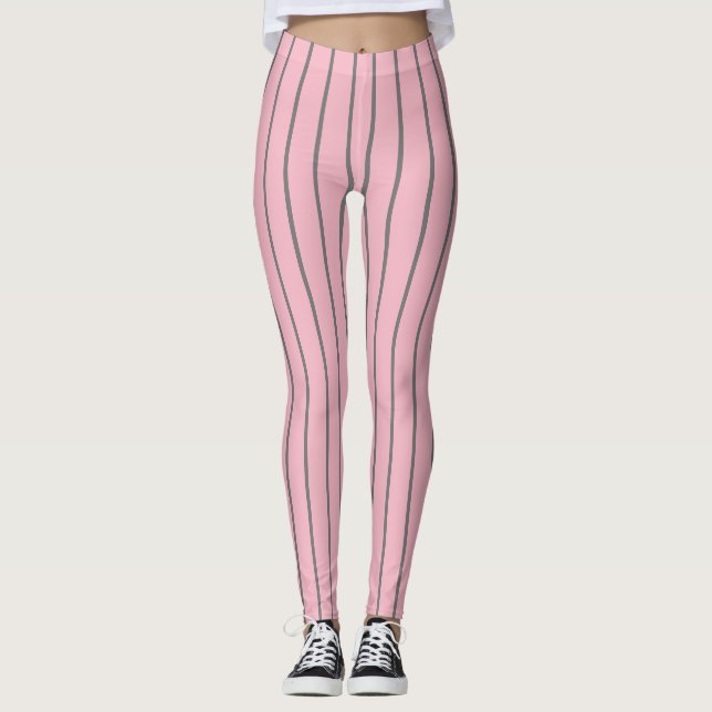 Pink Grey Pinstripes 4Allie Leggings (Front)