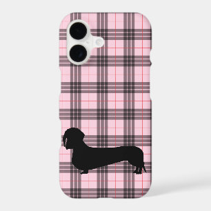 Pink Grey Plaid Dachshund Pattern Preppy