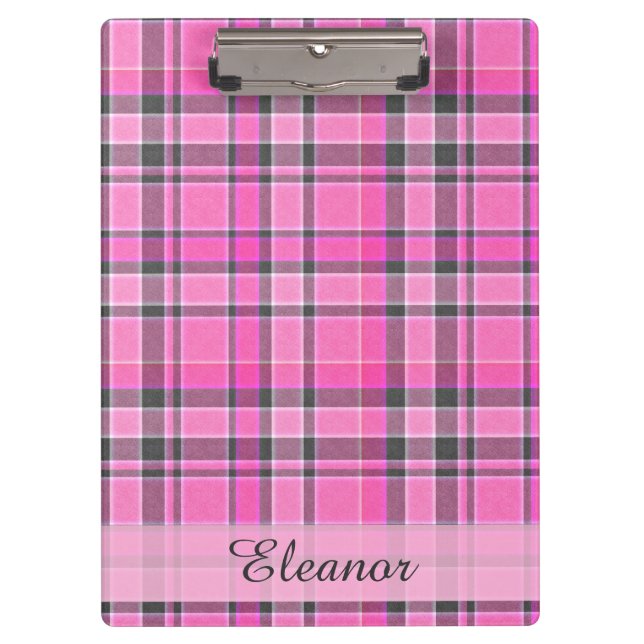 Pink Grey Plaid Tartan Clipboard (Front)