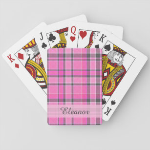 Pink Grey Plaid Tartan Playing Cards