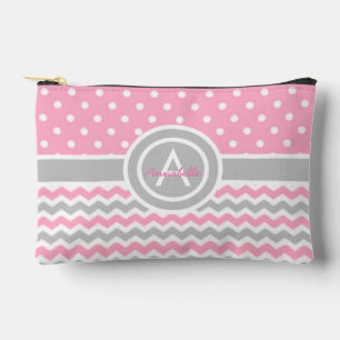 Pink Grey Polka Dot Chevron Accessory Pouch