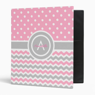 Pink Grey Polka Dot Chevron Binder