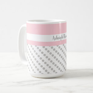 Pink & Grey, Polka Dots, Personalized Coffee Mug