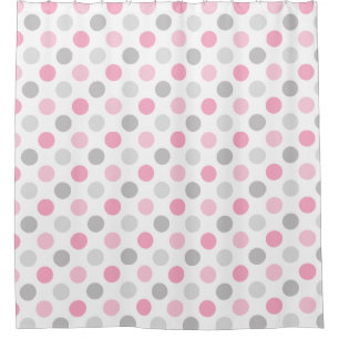 Pink Grey Polka Dots Shower Curtain