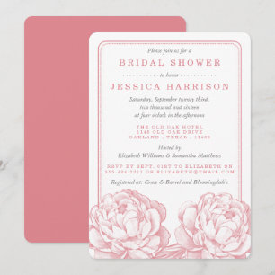 Pink & Grey Pretty Peony Floral Bridal Shower Invitation