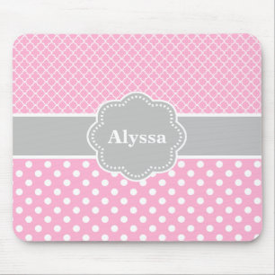 Pink Grey Quatrefoil Chevron Personalized Mousepad