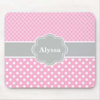 Pink Grey Quatrefoil Chevron Personalized Mousepad