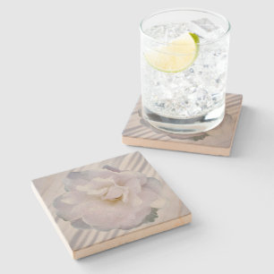 Pink grey rose stone coaster
