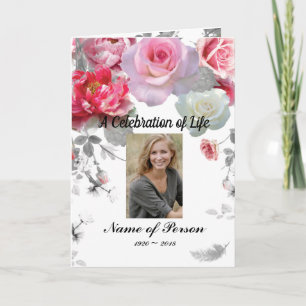 Pink Grey Roses Funeral Program