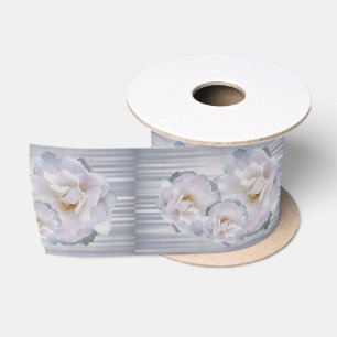 Pink grey roses satin ribbon