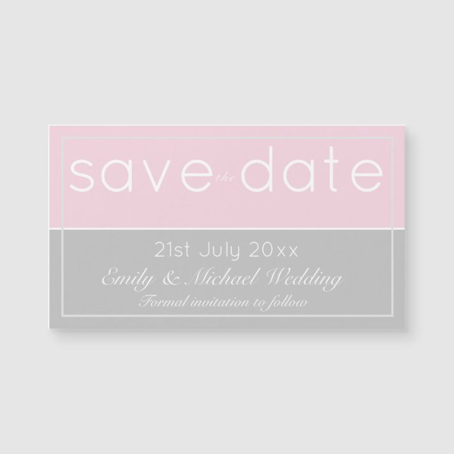 Pink Grey Save The Date Magnetic Wedding (Front)