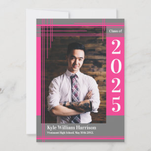 Pink Grey School Colour Graduation Photo Plaid Invitation