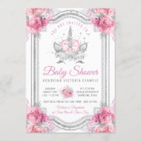 Pink Grey Silver Diamond Unicorn Baby Shower