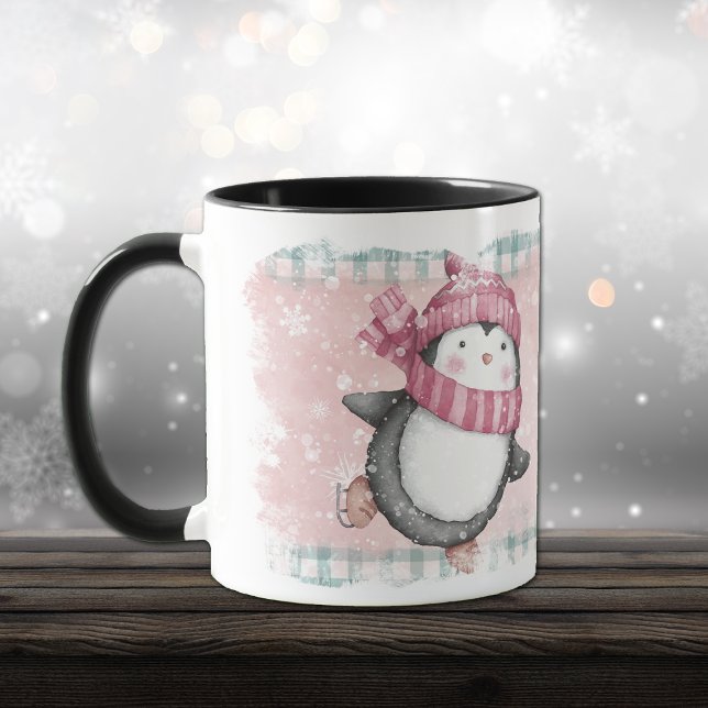 Pink Grey Snowflake Penguin Holiday Mug (Creator Uploaded)