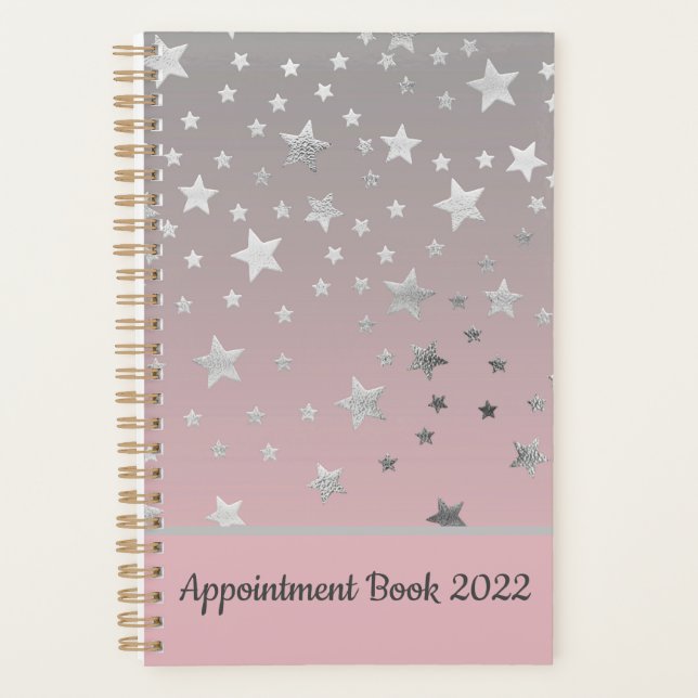 Pink Grey Stars Ombre Stylish Chic Modern  Planner (Front)