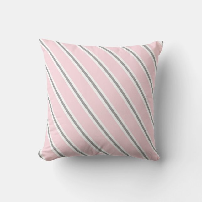 Pink Grey Striped Baby Nursery Decor Lumbar Pillow (Front)