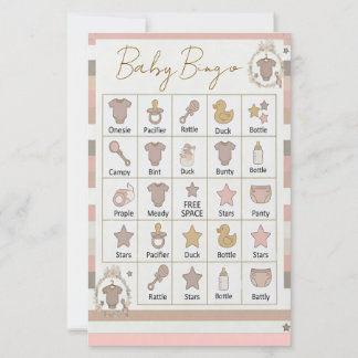 Pink Grey Stripes Baby Bingo Game