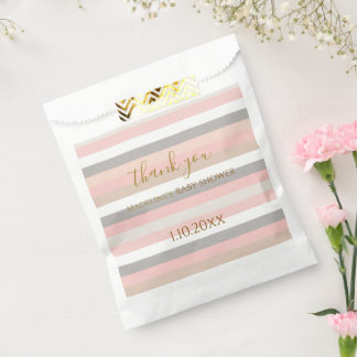 Pink Grey Stripes Custom Baby Shower Favour Bag